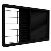 Janela de Aço Veneziana de Correr Lateral 3 Folhas com Grade Quadrada e Fecho Embutido 100x150