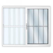 Janela de Alumínio de Correr 100x100cm 2 Folhas com Grade e Vidro Liso Linha Solida MGM