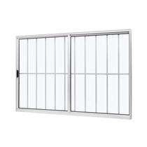 Janela de Alumínio de Correr 100x100cm 2 Folhas com Grade e Vidro Liso Slim Modular Ramassol