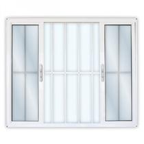 Janela de Alumínio de Correr 100x100cm 4 Folhas 2 Fixas com Grade e Vidro Mini Boreal Linha Solida m Branco MGM Janela de Alumínio de Correr 100x100cm 4 Folhas 2 Fixas com Grade e Vidro Mini Boreal Linha Solida m Branco MGM