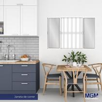 Janela de Alumínio de Correr 100x120cm 4 Folhas 2 Fixas com Grade e Vidro Liso Linha Soft Mgm Branco