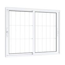 Janela de Aluminío de Correr 100x150cm 2 Folhas Móveis com Grade e Vidro Lucasa Eccellente Branco