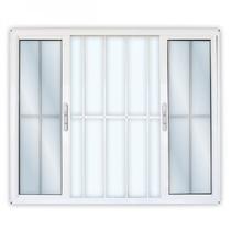 Janela de Alumínio de Correr 100x200cm 4 Folhas 2 Fixas com Grade e Vidro Liso Linha Solida MGM Branco