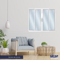 Janela de Alumínio de Correr 100x200cm 4 Folhas 2 Fixas com Vidro Liso Linha Solida MGM Branco