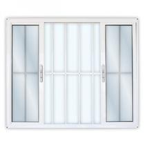 Janela de Alumínio de Correr 120x120cm 4 Folhas 2 Fixas com Grade e Vidro Liso Linha Solida Mgm