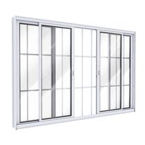 Janela de Alumínio de Correr 2 Folhas Móveis e 2 Folhas Fixas com Grade 100x200cm Lucasa Ideale