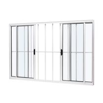 Janela de Aluminio de Correr Central 100x150cm 4 Folhas com Grade e Vidro Liso Ultra Ramassol Branco