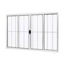 Janela de Aluminio de Correr Central 100x150cm 4 Folhas com Grade e Vidro Liso Ultra Ramassol