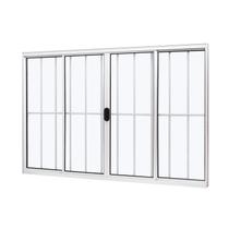 Janela de Aluminio de Correr Central 100x150cm 4 Folhas com Grade e Vidro Liso Ultra Ramassol