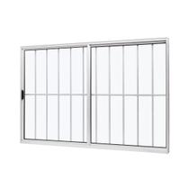 Janela de Alumínio de Correr Lateral 100x120cm 2 Folhas com Grade e Vidro Liso Slim Modular Ramassol Branco Janela de Alumínio de Correr Lateral 100x120cm 2 Folhas com Grade e Vidro Liso Slim Modular Ramassol Branco