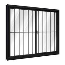 Janela de Alumínio de Correr Lateral com Grade 2 Folhas Móveis 100x150cm Riobras Preto