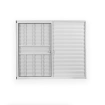 Janela de Alumínio Veneziana 100x120cm 3 Folhas 1 Fixa com Grade e Vidro Liso Soft Plus MGM Branco