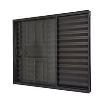 Janela de Alumínio Veneziana 100x150cm 3 Folhas com Grade e com Vidro Liso Ultra Ramassol Preto