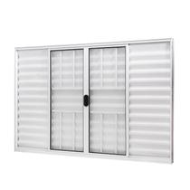 Janela de Alumínio Veneziana 100x150cm 6 Folhas com Grade e Vidro Liso Slim Modular Ramassol Branco