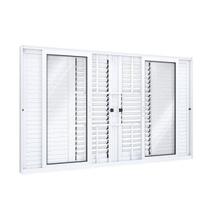 Janela de Aluminío Veneziana 100x200cm 4 Folhas Móveis e 2 Fixas com Grade e Vidro Lucasa Eccellente
