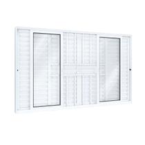 Janela de Alumínio Veneziana Central 4 Folhas Móveis 2 Fixas com Grade 100x150cm Lucasa Eccellente Janela de Alumínio Veneziana Central 4 Folhas Móveis 2 Fixas com Grade 100x150cm Lucasa Eccellente