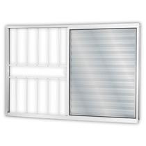 Janela de Alumínio Veneziana de Correr 100x100cm 3 Folhas 1 Fixa com Grade e Vidro Mini Boreal Linha