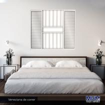 Janela de Alumínio Veneziana de Correr 100x100cm 6 Folhas 2 Fixas com Grade e Vidro Liso Linha Soft MGM Branco