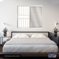 Janela de Alumínio Veneziana de Correr 100x120cm 3 Folhas 1 Fixa com Grade e Vidro Liso Linha Soft MGM Branco