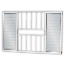 Janela de Alumínio Veneziana de Correr 100x120cm 6 Folhas 2 Fixas com Grade e Vidro Mini Boreal Linha Soft MGM Branco