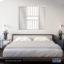 Janela de Alumínio Veneziana de Correr 100x200cm 6 Folhas 2 Fixas com Grade e Vidro Liso Linha Soft MGM Branco