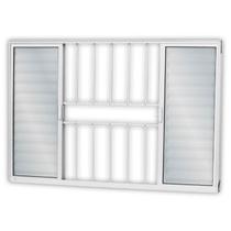 Janela de Alumínio Veneziana de Correr 120x200cm 6 Folhas 2 Fixas com Grade e Vidro Liso Linha Soft Branco MGM