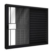 Janela de Alumínio Veneziana de Correr Lateral com Grade 3 Folhas 100x100cm Riobras Preto