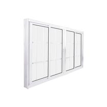 Janela de Correr Abertura Central 4 Folhas com Grade Vidro Liso 100x150cm Premium Esquadrias