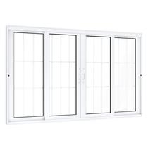 Janela de Correr Alumínio Central 2 Folhas Móveis 2 Fixas com Grade Lucasa Eccellente 100x150cm