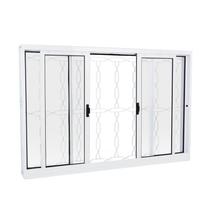 Janela de Correr em Aço 100 x 100 x 14 cm 4 Folhas Grade Elo Branco Prática MMachado