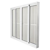 Janela de Correr em Alumínio Branco 100x150x10 cm 4 Folhas VL Com Grade Nobre CRV