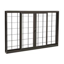 Janela de Correr Grade Quadriculada Black em Aço 100 x 200 x 12 cm 4 Folhas Pratika Sasazaki