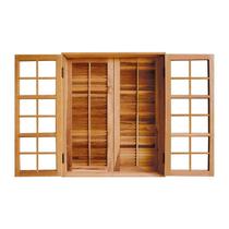 Janela de Madeira de Abrir 140x120cm 4 Folhas Rodam