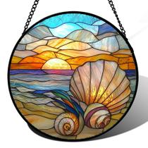 Janela de vitral AMDERVEN pendurada em conchas coloridas de 25 cm Janela de vitral AMDERVEN pendurada em conchas coloridas de 25 cm