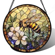 Janela de vitral AMDERVEN pendurada em flor de abelha de 25 cm