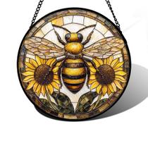 Janela de vitral pendurada DASTOLL Bee Sunflower 20cm