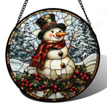 Janela de vitral pendurada JOSUMALY Christmas Snowman Janela de vitral pendurada JOSUMALY Christmas Snowman
