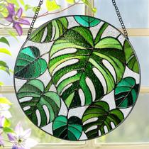 Janela de vitral suspensa LAOWEIKI Monstera Plant 20cm Janela de vitral suspensa LAOWEIKI Monstera Plant 20cm