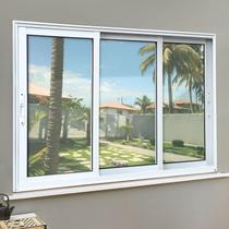 Janela Elite 3 Folhas Moveis Sequenciais 100 x 200 Vidro Liso Branco Brimak
