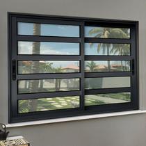 Janela Elite com Travessas 2 Folhas Moveis 100 X 100 Vidro Liso Preto