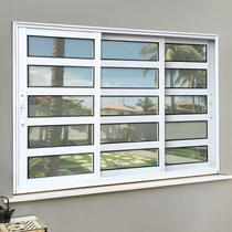 Janela Elite com Travessas 3 Folhas Moveis Sequenciais 120 X 200 Vidro Liso Branco