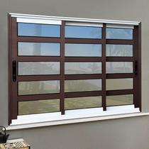 Janela Elite com Travessas 3 Folhas Moveis Sequenciais 120 x 200 Vidro Reflex Mix Corten Brimak