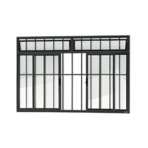 Janela Plus 4 Folhas com Bandeira e Grade Vidro Liso 100cm x 120cm Brimak Preto