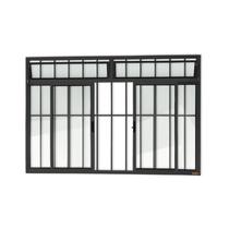 Janela Plus 4 Folhas com Bandeira e Grade Vidro Liso 100cm x 150cm Brimak Preto