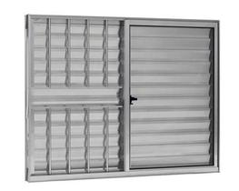 Janela Veneziana 3 Folhas 1,00x1,00 Alumínio Brilhante Com grade