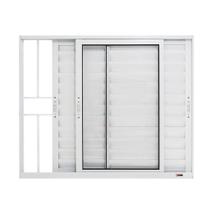 Janela Veneziana 3 Folhas Móveis em Alumínio 120 x 120 x 10,5 cm com Grade Branco Boldie