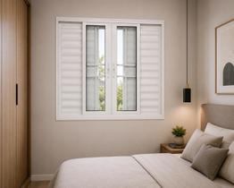 Janela Veneziana 6 Folhas com Grade Alumínio Branco 100x120 Linha 25 Jade Janela Veneziana 6 Folhas com Grade Alumínio Branco 100x120 Linha 25 Jade