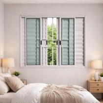 Janela Veneziana 6 Folhas com Grade Alumínio Branco 120x120 Linha Esmeralda Janela Veneziana 6 Folhas com Grade Alumínio Branco 120x120 Linha Esmeralda