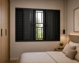 Janela Veneziana 6 Folhas com Grade Alumínio Preto 100x120 Linha 25 Jade Janela Veneziana 6 Folhas com Grade Alumínio Preto 100x120 Linha 25 Jade