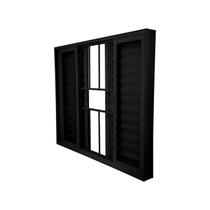 Janela Veneziana Abertura Central 6 Folhas Grade Vidro Liso 100x120cm Premium Esquadrias